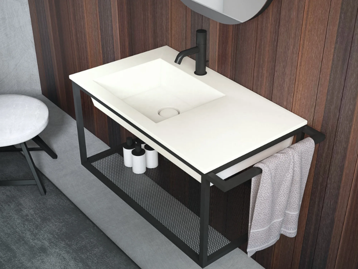 ERA - Wall-mounted rectangular ceramic washbasin with integrated countertop _ Ceramica Cielo